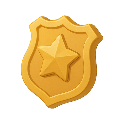 3D Gold Police Badge Icon with Star