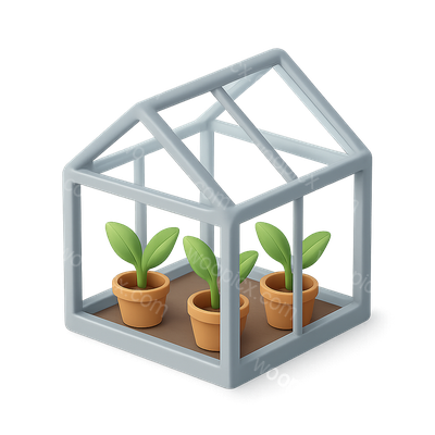 Stylish 3D Greenhouse Icon with Plants