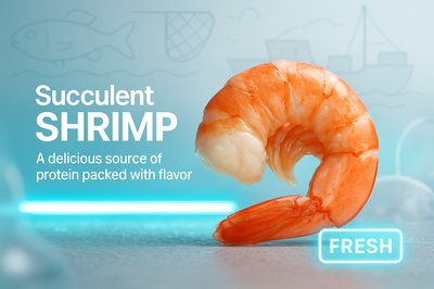 Fresh Shrimp Promotional Image with Modern Design