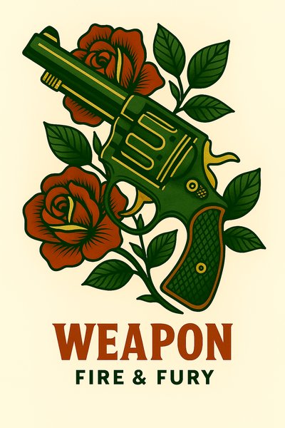 Tattoo-Inspired Artwork Featuring Gun and Roses