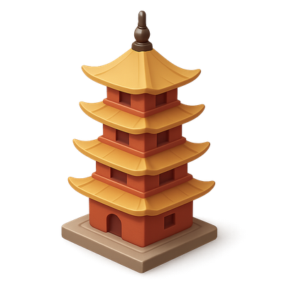 Stylized 3D Pagoda Icon with Volumetric Design