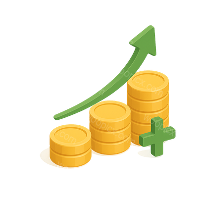 3D Icon Representing Coin Growth and Earnings Increase