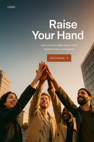Group of People Raising Hands Against City Skyline