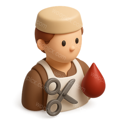 3D Icon of a Barber Surgeon with Scissors and Blood Drop