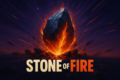Dynamic 3D Illustration of Stone of Fire with Explosive Visual Effects