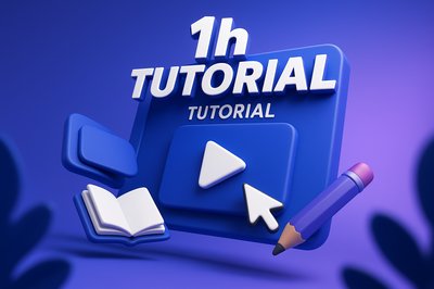 3D Tutorial Graphic with Play Button and Educational Elements