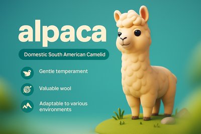 Dynamic 3D Illustration of an Alpaca with Informative Text