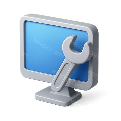 Stylish 3D Wrench Icon on Computer Screen
