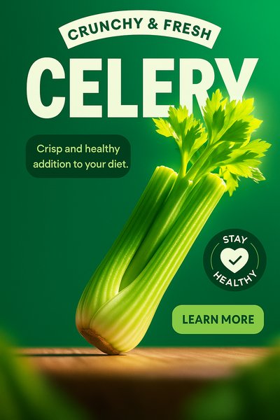 Dynamic Realistic Celery Scene with Engaging Text Elements
