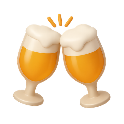 3D Clinking Glasses Icon with Transparent Background