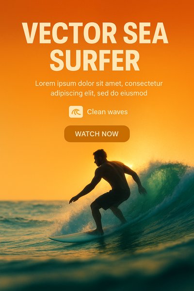 Stylized Vector Illustration of a Surfer in a Sunset
