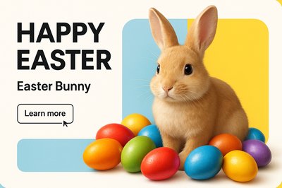Colorful Easter Bunny Display with Eggs