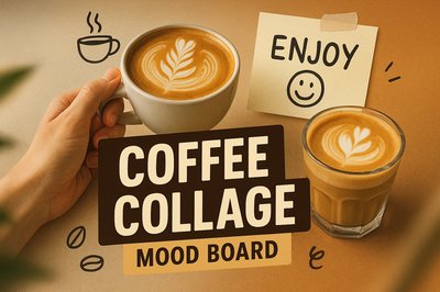 Coffee Collage Mood Board Featuring Latte Art and Enjoyment