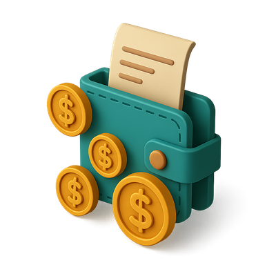 Stylish 3D Expense Icon with Wallet and Coins