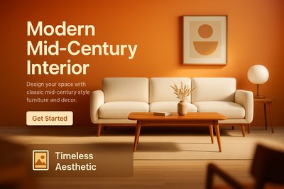 Modern Mid-Century Interior Design Concept with Sofa and Decor