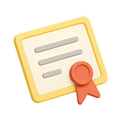3D Illustration of a Certificate with Ribbon Seal