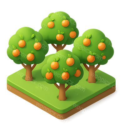 3D Orange Grove Icon with Trees and Fruit