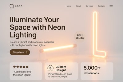 Modern Landing Page Design with Neon Lighting Effects