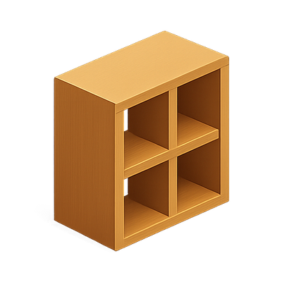 Stylized Wooden Storage Shelf with Four Compartments