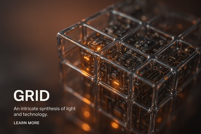 Hyperrealistic 3D Grid with Glowing Micro-LEDs and Reflections