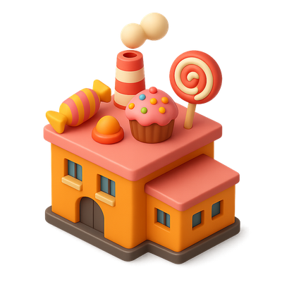 Colorful 3D Candy Factory Icon with Sweet Treats