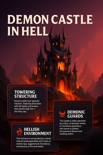 Dramatic 3D Demon Castle Illustration in Hell