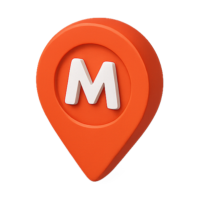 3D Orange Location Pin Icon with Letter M