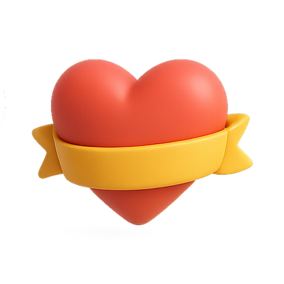 3D Heart Icon with Yellow Ribbon for Love and Affection Themes