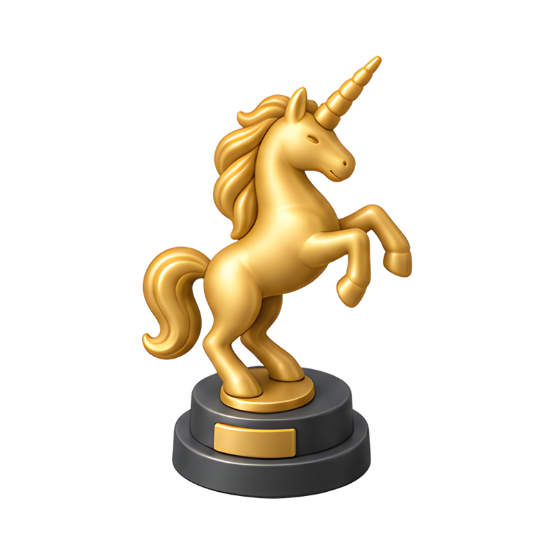 golden unicorn statuette display