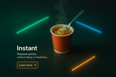 3D Illustration of Instant Noodles with Neon Accents