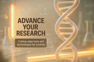 Modern Research Promotion Graphic Featuring DNA Model