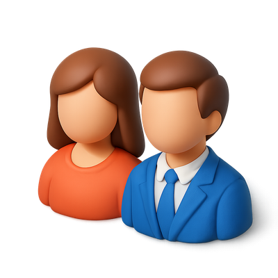 Stylized 3D Icon of Couple with Isometric Design