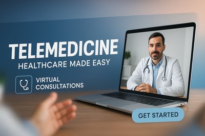 Telemedicine Promotional Graphic Featuring Virtual Consultation