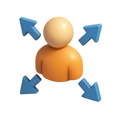 3D User Icon with Outward Arrows in Isometric View