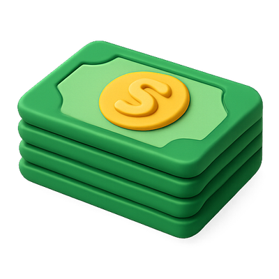 Stylized Stack of Green Monopoly Money with Logo