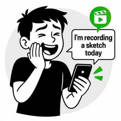 Illustrative Graphic of a Happy Character Recording a Sketch