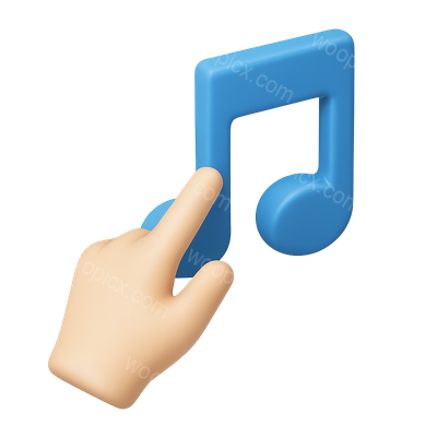 3D Hand Touching Musical Note Icon in Vibrant Colors