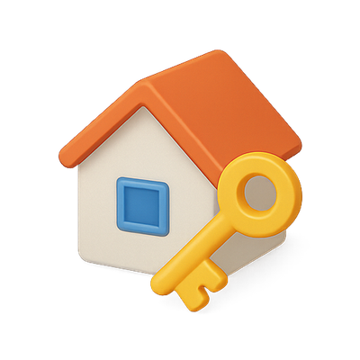 Illustration of a House and Key Symbolizing Home Ownership