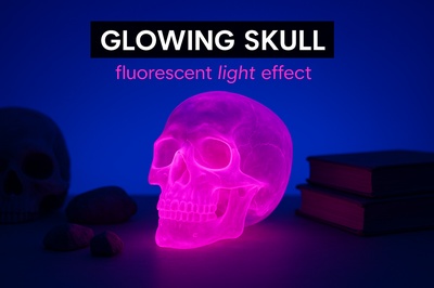 Fluorescent Glowing Skull with Neon Effect