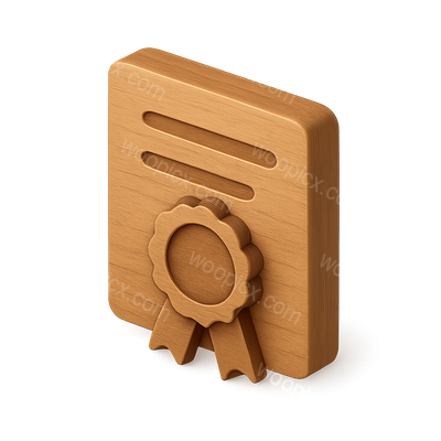 Stylized 3D Wooden Certificate Icon with Ribbon