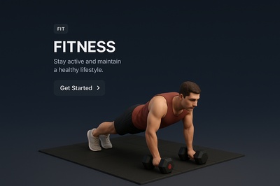 Dynamic 3D Fitness Scene with Engaging Text Elements