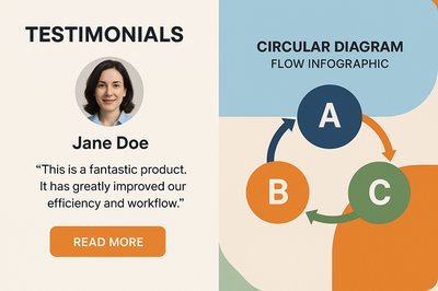 Modern Testimonial Design with Circular Infographic Elements