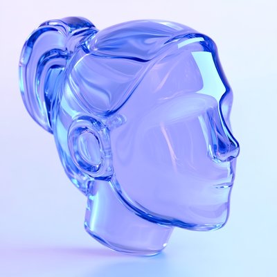 Stylized Glass Sculpture of a Female Head in Blue