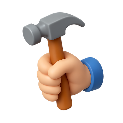 Stylized 3D Hammer Icon in Hand with Isometric View