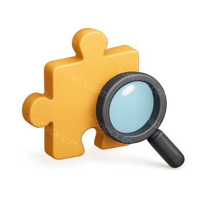 3D Puzzle Piece with Magnifying Glass Icon