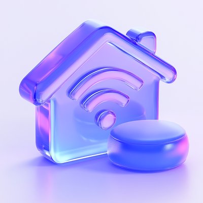 Modern 3D Icon of a Home with Wi-Fi Symbol