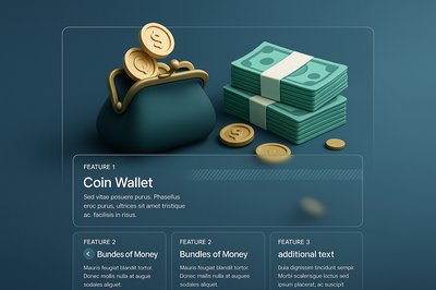 3D Coin Wallet and Bundles of Money Illustration