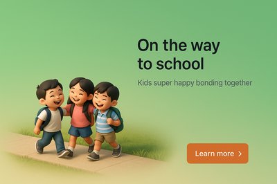 Joyful Asian Kids Heading to School Together