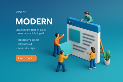 Modern 3D Scene with Miniature Characters in a UI Design Setting