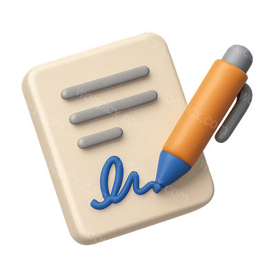 Stylish 3D Autograph Icon with Transparent Background